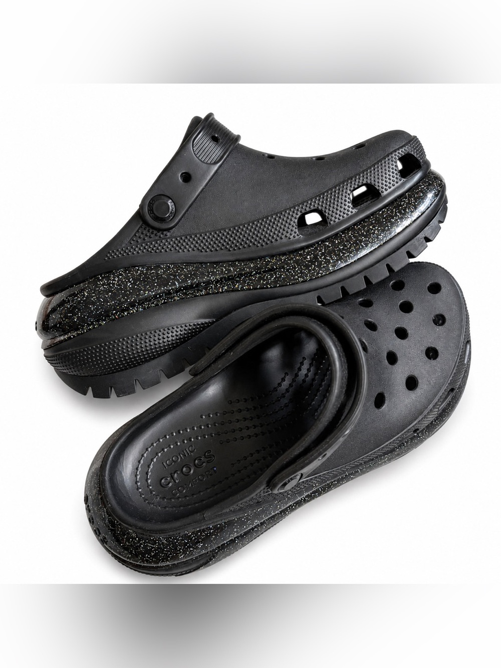 Crocs Mega Crush Rainbow Glitter Clogs Black M8 W10 Platform 208794